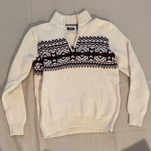 IZOD Men's White and Black Patterned Zip-Up Sweater